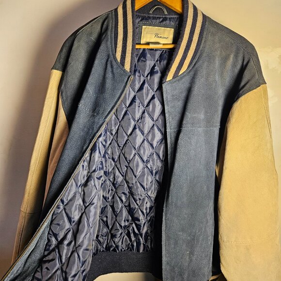 Vintage Penmans Leather Varsity Jacket Men’s Large – Navy & Cream Letterman - Picture 2 of 9